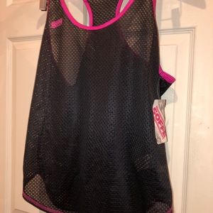 Soffe black mesh tank top , hot pink detail